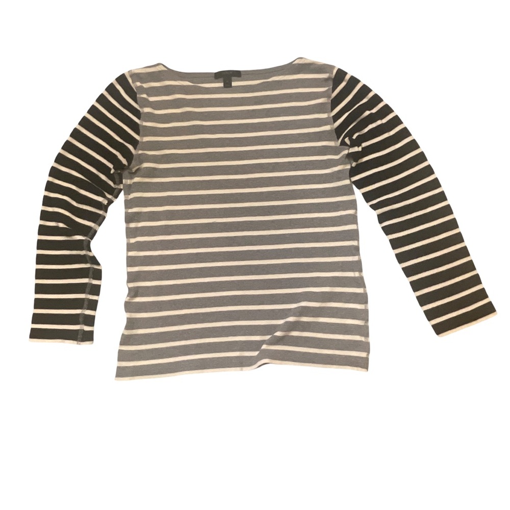 J. Crew Mixed Stripe Boatneck Top - Grey, Black & Cream - Size Medium